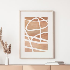 Pennellate d'arte, arte murale nei toni della terra, stampa scaricabile, bianco e beige, stampa arancione bruciato, arte astratta moderna, poster di arte lineare