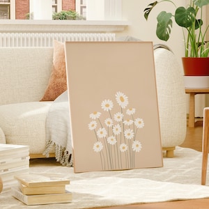 Daisy Printable, Cream Beige Print, Flower Art Print, Boho Printable, Neutral Wall Art, White Beige Floral Illustration Daisy Wall Art, 1038