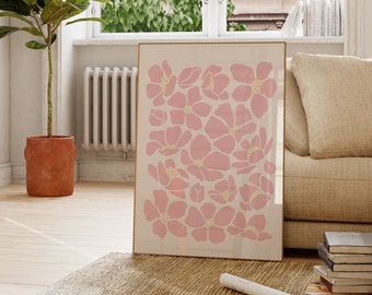 Pink Flowers Art Print, Printable Floral Wall Art, Girl Nursery Wall Art, Pastel Pink Wall Decor, Trendy Flowers Poster | 1542