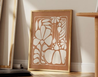 Abstract Botanical, Burnt Orange Print, Printable Wall Art, Terracotta Prints, Boho Printable Art, Organic Minimalist | 1045