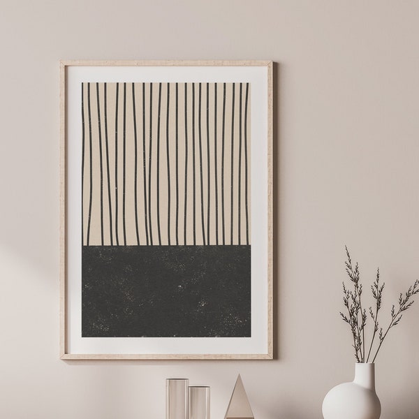 Stripes Poster, Neutral Wall Art, Mid Century Modern, Minimalist Lines Art, Digital Print, Modern Room Decor, Large Abstract Print,