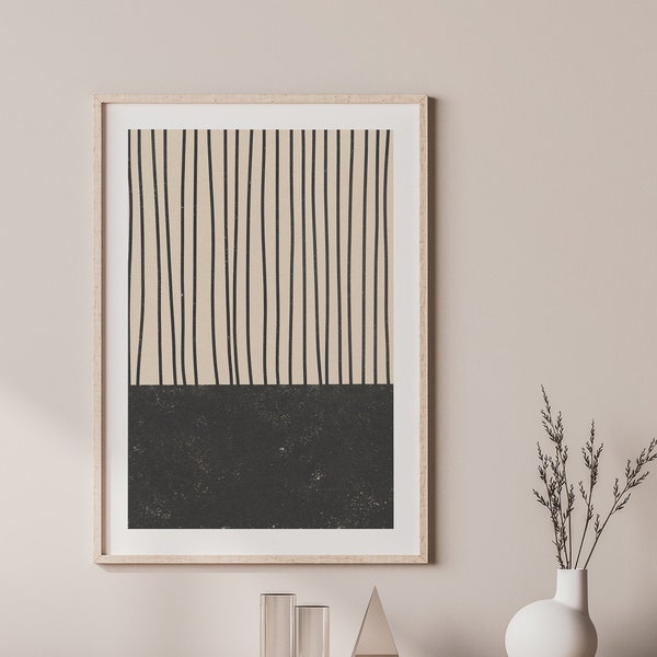 Affiche rayures, art mural neutre, art moderne Mid-Century, lignes minimalistes, impression numérique, décoration de chambre moderne, grands caractères abstraits,