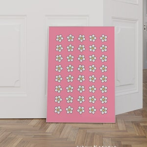 Arte mural de color rosa intenso, impresión artística de margaritas, arte descargable, póster estilo años 70, arte mural moderno, arte mural vibrante, impresión bonita para habitación de bebé / 1893