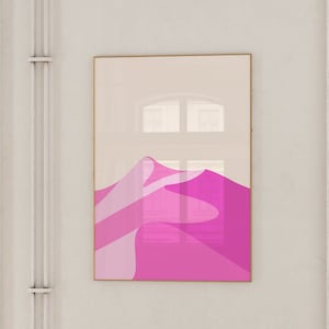 Hot Pink Abstract Landscape Downloadable Art Print | 1970 | Modern Pink Art, Pink Aesthetic Poster, Eclectic Home Decor