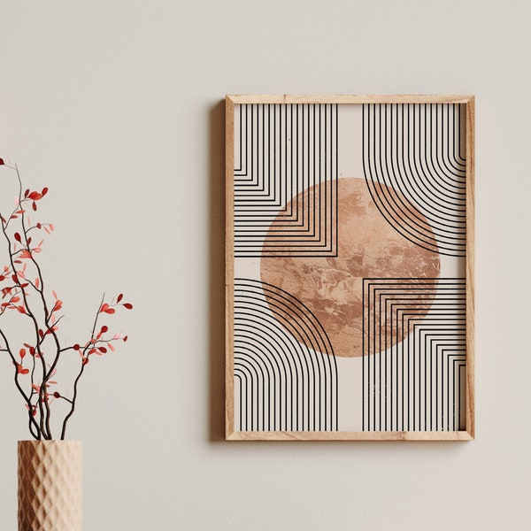 Mid Century Print, Erdtöne Wandkunst, herunterladbarer Druck, Geometrische Wandkunst, Line Art Poster, Minimalistische Linien Kunst, neutrale Wandkunst