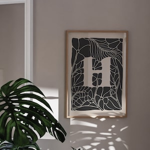Litera H Art Print Natychmiastowe pobranie, Beżowe i Czarne Litery Artwork, Abstrakcyjna Botaniczna Alfabetowa Litera Dekoracja Ścienna | 0748