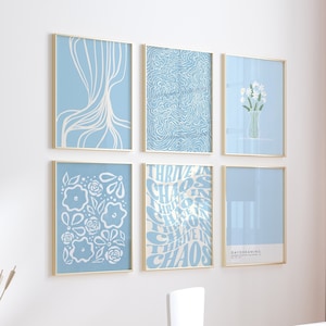 Light Blue Wall Gallery Set of 6 Printable Posters, Pastel Aesthetic Room Wall Decor, Muted Blue Art Prints | 2215