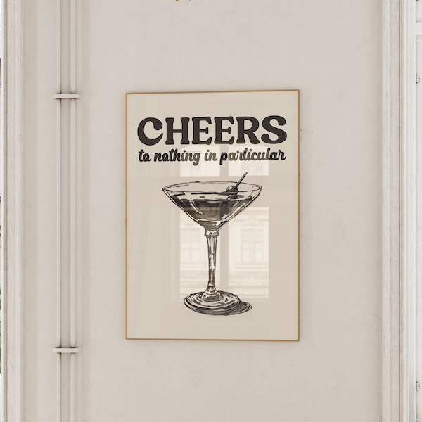 Cheers Bar Cart, Downloadable Art, Vintage Bar Cart Art, Trendy Retro Bar Art, Alcohol Poster, Martini Wall Art, Quirky Wall Art | 0923