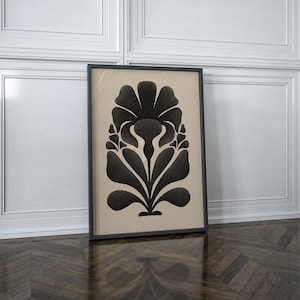 Modern Botanical Downloadable Art Print, Dark Aesthetic Home Wall Art, Abstract Black Floral Wall Decor, Neutral Wall Art Print  | 0839