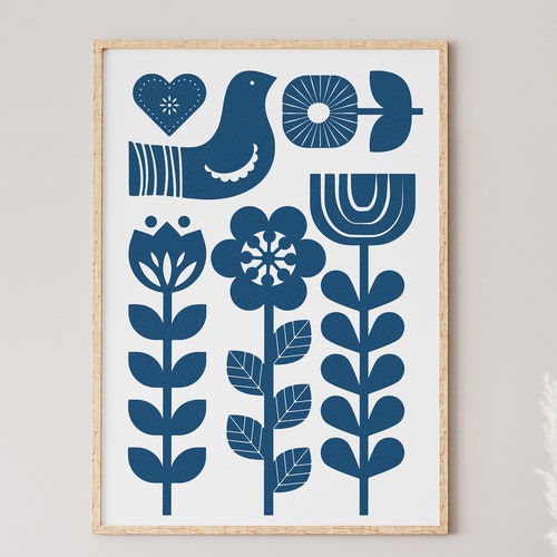 Norwegian Folk Art Royal Blue Wall Art Instant Download Etsy
