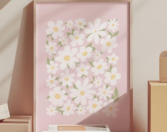 Pastel Pink Daisy Wall Art Printable - Soft Floral Nursery and Boho Bedroom Decor | 1590