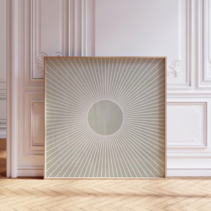 Sage Green Wall Art, Sunburst Wall Decor, Square Art Print, Mid Century Modern, Digital Download, Office Wall Art, Minimalist Poster | 1324