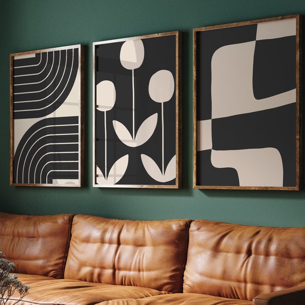 Moderne Galerie Wand Set mit 3 Art Prints, druckbare Wand Set, Mid Century moderne Drucke Set, Schwarz und Beige abstrakte Galerie | 2152
