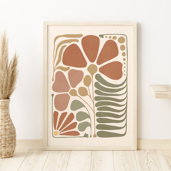 Abstract Botanical, Boho Printable Art, Burnt Orange, Sage Green Peach Art, Organic Minimalist, Botanical Print, Earth Tone Print, 1047