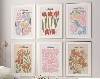 Flower Market Set, Wall Art Set of 6, Flower Market Print Gallery Wall Set,  Boho Botanical Set, Digital Download Boho Printable Art Set of 6