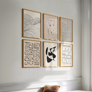 Wall Art Set of 6, Printable Set of 6, Beige Black Wall Art, Set of 6 Bundle, Minimalist Gallery, Set of 6 Prints, Digital Download, 2008