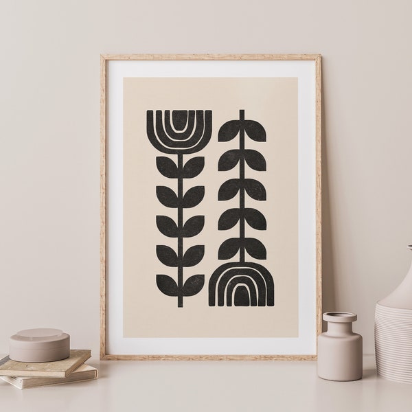 Scandinavian Folk, Beige Black Art, Digital Download, Norway Folk, Abstract Botanical, Scandi Print, Botanical Poster, Nordic Print, 1197