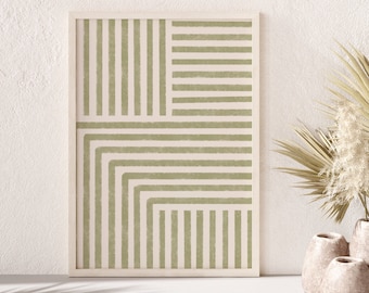 Sage Green Wall Art, Downloadable Print, Geometric Art Print, Abstract Line Art, Sage Green Print, Mid Century Modern, Geometric Wall Art