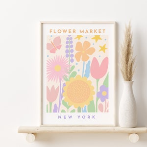 New York Market, Digital Print, Flower Market Print, Danish Pastel Decor, Dorm Room Wall Decor, Abstract Botanical, Boho Printable Art