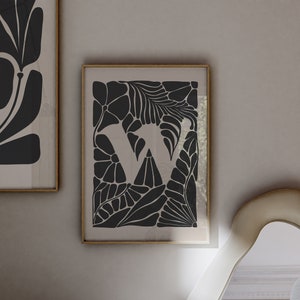 Letter W Downloadable Art Print, Monogram Art Print, Abstract Floral ...