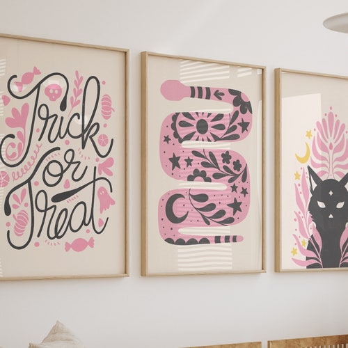 Pink Halloween Wall Art Set of 10 Printables Girly Halloween Etsy