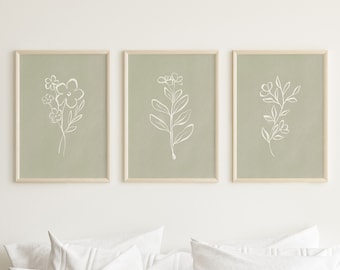 Set of 3 Prints, Sage Green Print Set, Wall Art Set of 3, Printable Set of 3, Instant Download, Botanical Print Set, Flower Gallery Set of 3