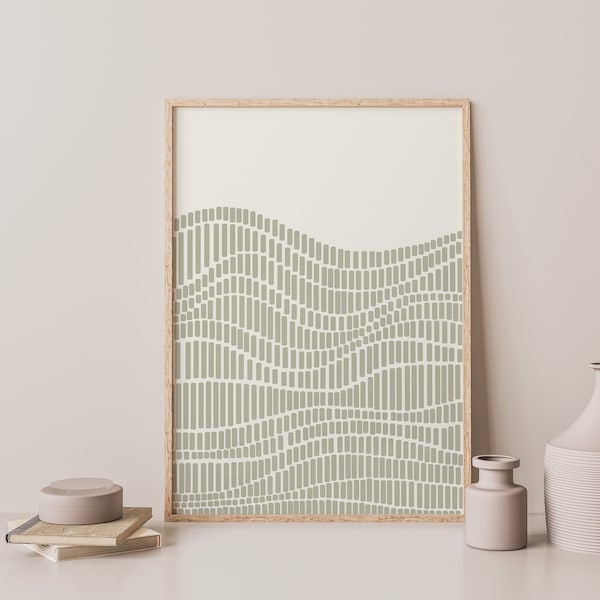 Sage Green Décor, Abstract Landscape, Digital Download, Sage Green Aesthetic, Abstract Sage Green, Fine Line Artwork, Minimalist Green Print