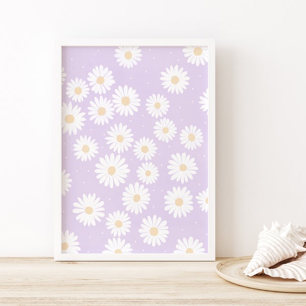 Daises Wall Art, Lilac Art, Printable Wall Art, Danish Pastel Poster, Pastel Lilac Decor, Flower Art Print, Botanical Poster Daisy Art Print