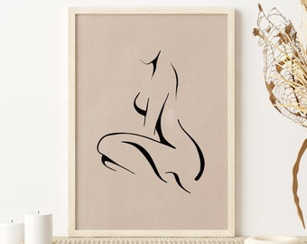 Woman Body Line Art, Beige Black Print, Digital Print, Minimalist Poster, Female Line Art, Neutral Wall Art, Female Body Print, Woman Poster