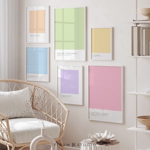 Pastel Gallery Wall, Colour Block Art Set of 6, Digital Prints, Danish Pastel Decor, Set of 6 Boho Print, Modern Room Decor, Pastel Kidcore