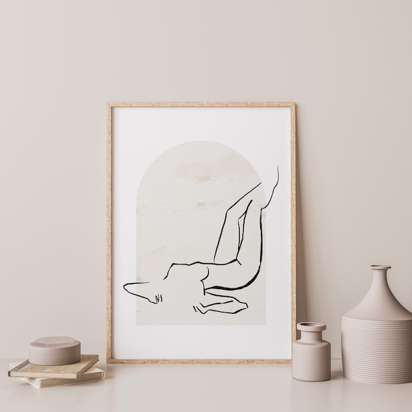 Minimalist Lines Art, Woman Body Line Art, Neutral Wall Art, Female Line Art, Downloadable Print, Female Figure Print, Black Beige Art