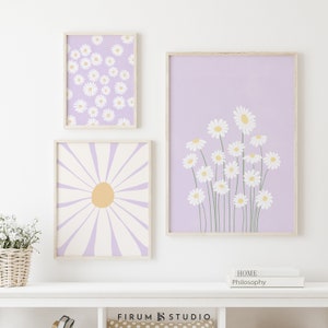 Lilac Wall Art, Set of Three Prints, Daisy Print Set, Boho Gallery Set, Flowers Gallery Set, Printable Wall Art, Pastel Gallery Wall, 2126