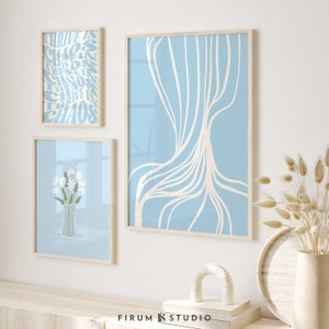Sky Blue Set of 3 Downloadable Art Prints, Pastel Aesthetic Wall Gallery Set, Light Blue Set of Wall Art, Trendy Room Wall Decor | 2214