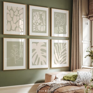Muted Green Gallery Wall Set of 6, Printable Wall Art, Green Botanical Art Set, Sage Green Aesthetic, Boho Set of 6 Prints | 2084