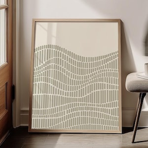Decoración de pared con descarga digital abstracta en verde salvia, estética verde salvia, obra de arte de línea fina, impresión verde minimalista, arte de pared japonés / 1123