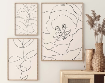 Japandi Wall Decor, Set of 3 Wall Art, Digital Prints, Light Aesthetic, Neutral Wall Art, Line Art Print Set, Gallery Wall Prints, 2082