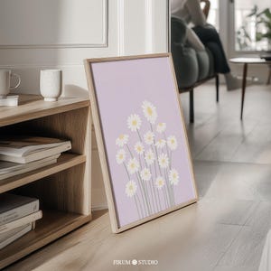 Tryck med lila prästkragar, väggkonst med pastellblommor, färgglad Dopamin-rumsdekor, digital nedladdning | 1466