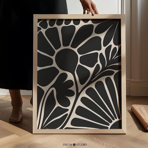 Abstract Floral Mid Century Modern Print, Botanical Art, Moody Apartment Decor, Digital Download | 1834