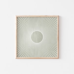 Sage Green Wall Art, Sunburst Wall Decor, Square Art Print, Mid Century Modern, Digital Download, Office Wall Art, Minimalist Poster