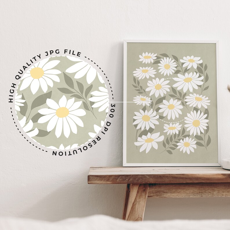 Sage Green Decor Printable Wall Art Daisy Wall Art Flowers Etsy