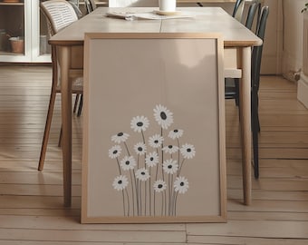 Beige and Black Daisy Botanical Printable Wall Art – Neutral Flower Shop Style Decor | 1006