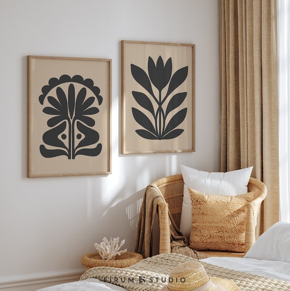 Dark Botanical Printable Wall Art Set of 2 – Abstract Floral Designs, Moody Boho Decor, Deep Tone Gallery Pair | 2185