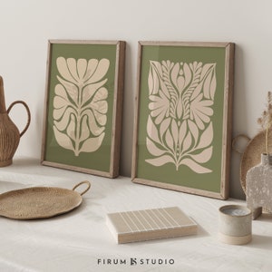 Sage Green Print Set, Set of 2 Prints, Boho Botanical Art, Downloadable Prints, Abstract Floral Art, Printable Set of 2 | 2183