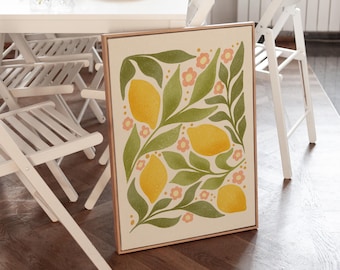 Art mural imprimable cuisine méditerranéenne, impression d'art citrons, poster fruits esthétiques italiens, décoration murale agrumes d'été | 0823
