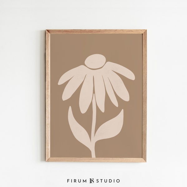 Taupe Modern Flower Wall Art, Boho Art Print, Digital Download, Light Neutral Art, Floral Art Print, Boho Bedroom Art, Beige Flower Print