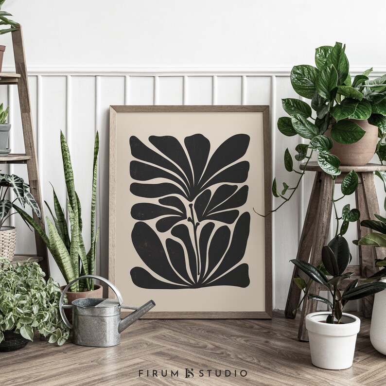 Moody Botanical Art, Organic Shapes, Large Abstract Print, Digital Download Abstract Botanical, Neutral Botanical Beige Black Wall Art, 1494 image 7