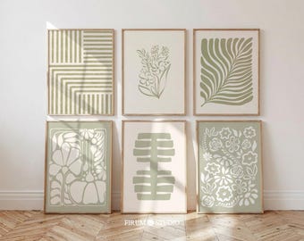 Sage Green Botanical Set of 6, Earthy Dining Room Decor, Vintage Garden Gallery Prints, Digital Download | 2006
