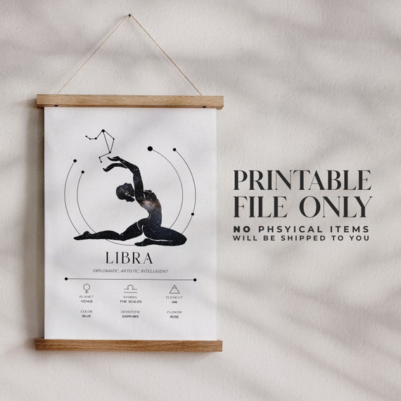 Libra Wall Art, Zodiac Wall Decor, Astrology Poster, Digital