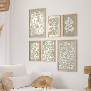 6 Piece Muted Green Abstract Floral Printable Wall Art, Sage Green Aesthetic, Botanical Gallery Wall Prints, Botany Print Set of 6 | 2072