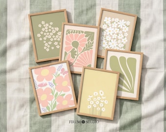 Boho Pastel Gallery Set of 6, Art Prints Download, Flowers Gallery Set, Pastel Nursery Decor, Trendy Wall Art | 2157